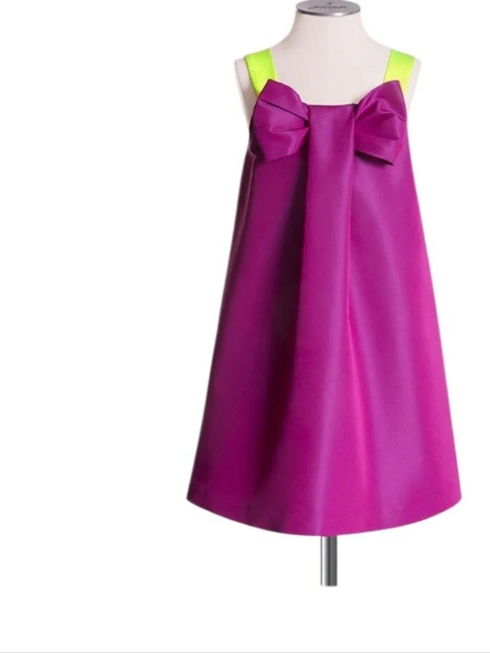 Jacadi Paris purple dress with lime green straps and bow detail, size 3 years.